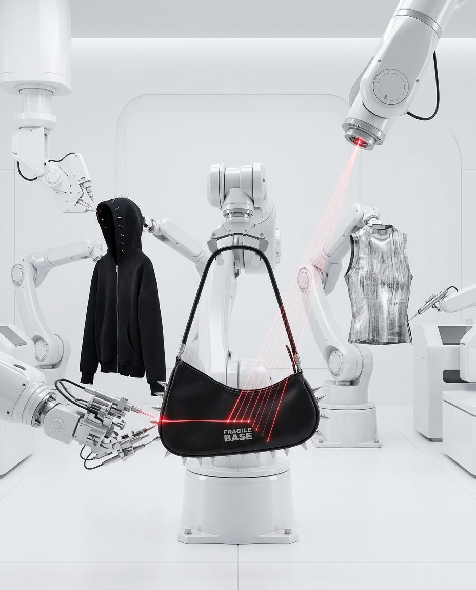 Sac noir scanné par un bras robotisé