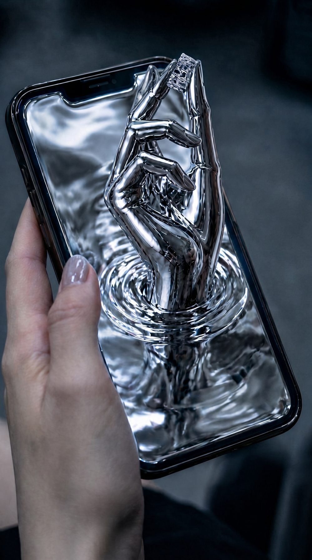 Téléphone où apparaît une main de chrome