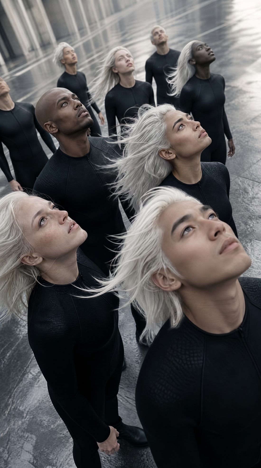 Mannequins levant les yeux vers le ciel